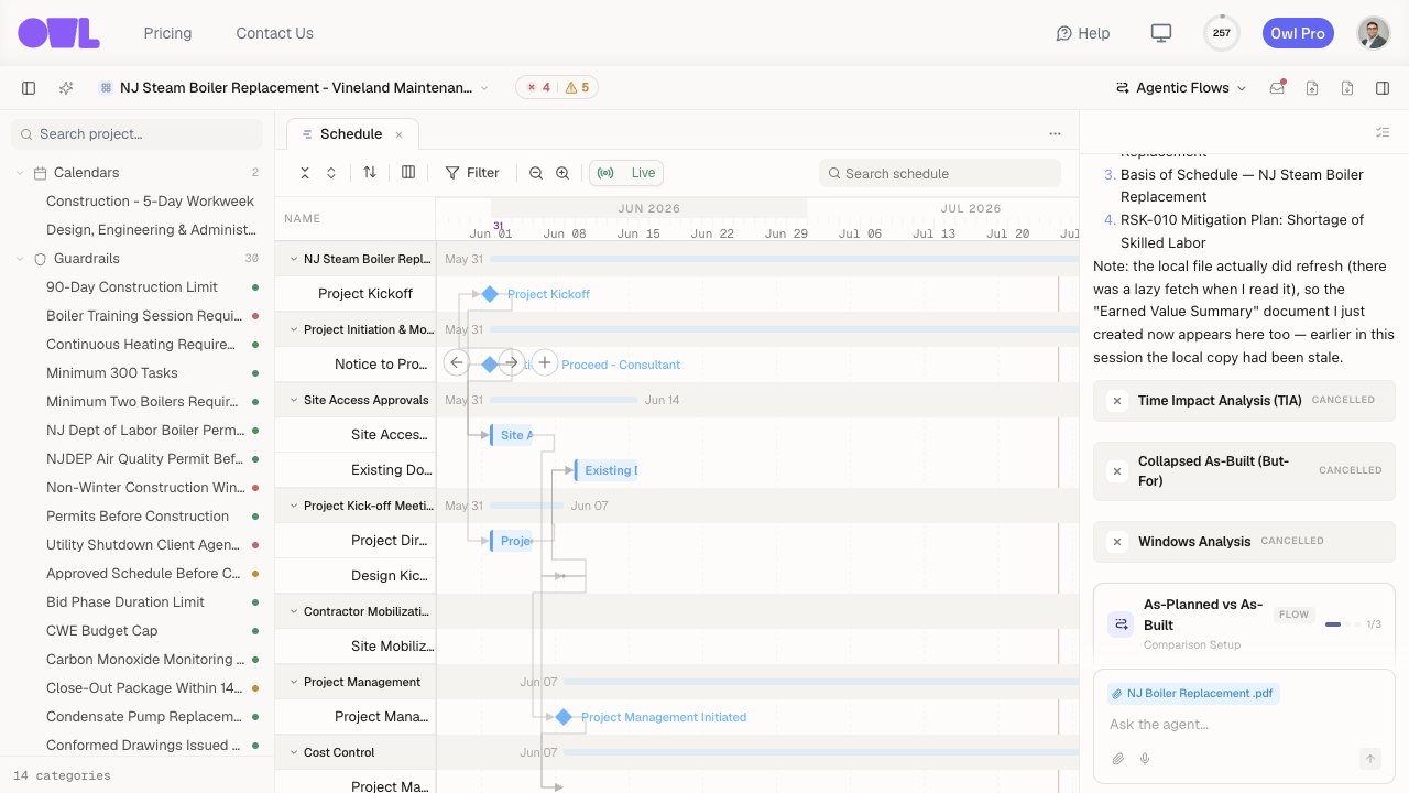 The As-Planned vs As-Built setup: the as-planned and as-built schedules and the level of detail.