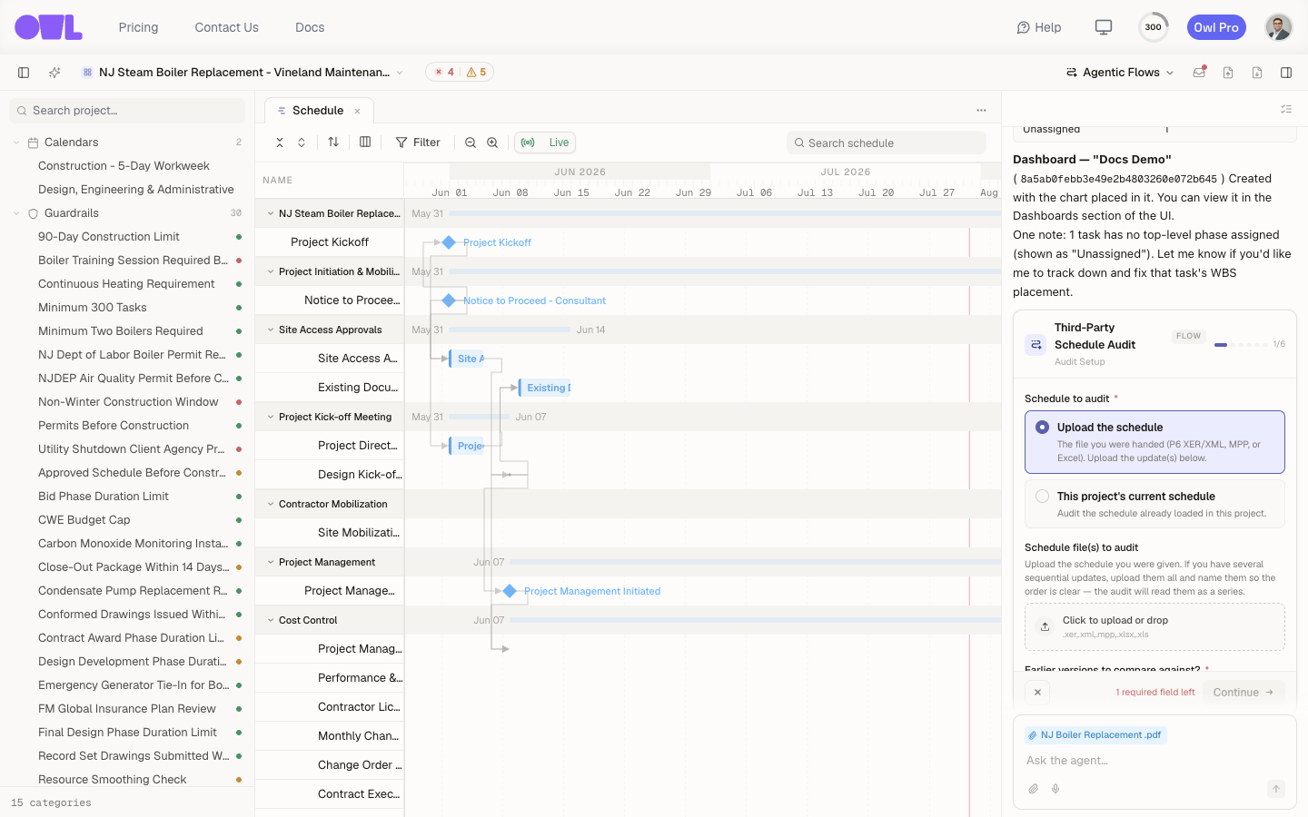 The audit setup form — schedule source, prior-version comparison mode, trust context, and optional focus areas.