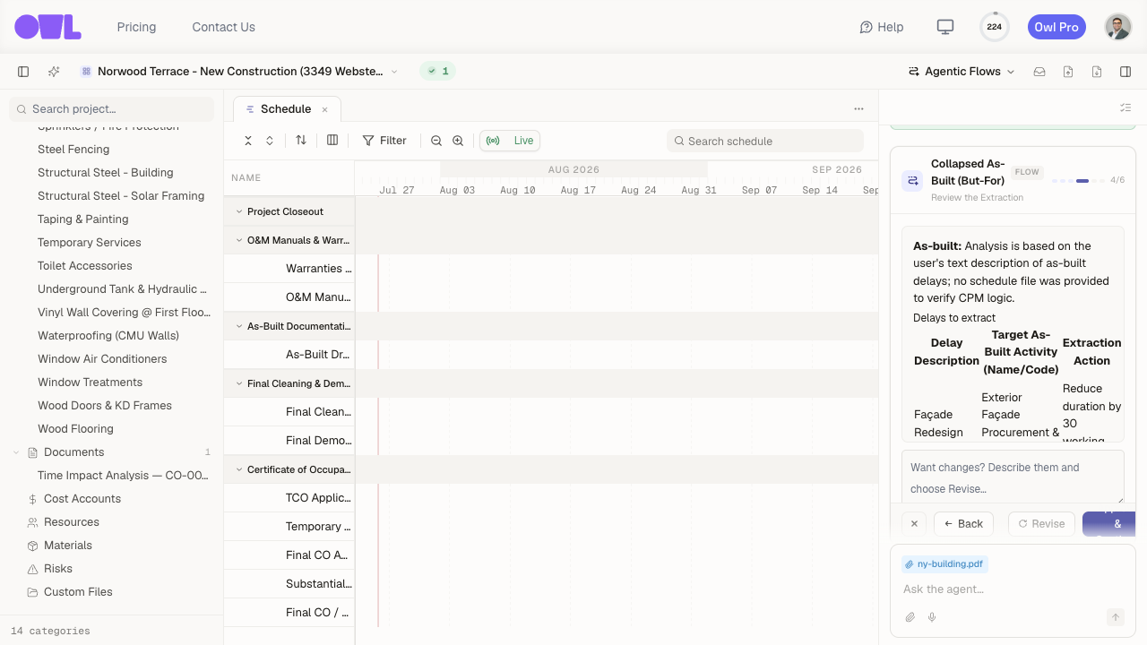 The proposed extraction set — the delays Owl will strip out — shown for review.